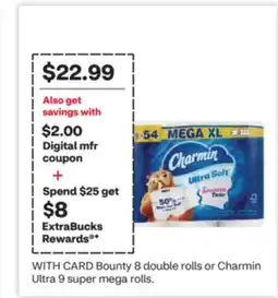 CVS Bounty 8 double rolls or Charmin Ultra 9 super mega rolls offer