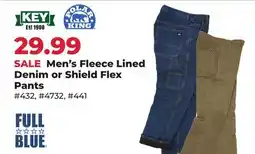 Runnings Men's Fleece Lined Denim or Shield Flex Pants offer