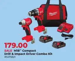 Runnings Milwaukee M18 Compact Drill & Impact Driver Combo Kit offer