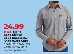 Runnings Wrangler Men's Long Sleeve Solid Chambray Snap Work Shirt offer