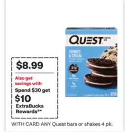 CVS ANY Quest bars or shakes 4 pk offer