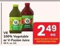 Safeway V8 100% Vegetable or V-Fusion Juice offer