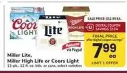 Safeway Miller Lite, Miller High Life or Coors Light offer