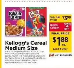 ShopRite Kellogg's Cereal Medium Size offer