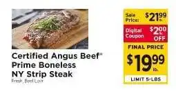 ShopRite Certified Angus Beef Prime Boneless NY Strip Steak offer
