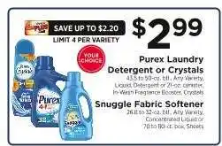 ShopRite Purex Laundry Detergent or Crystals, Snuggle Fabric Softener offer