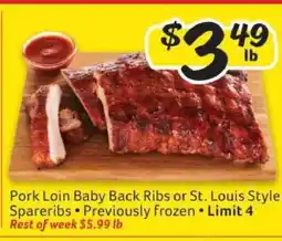 Winn Dixie Pork Loin Baby Back Ribs or St. Louis Style Spareribs offer