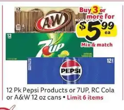 Winn Dixie 12 Pk Pepsi Products or 7UP, RC Cola or A&W 12 oz cans offer