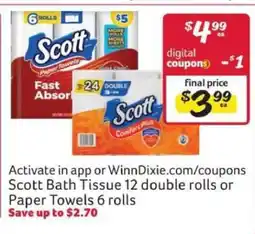 Winn Dixie Scott Bath Tissue Or Paper Towels offer