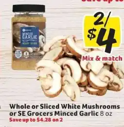 Winn Dixie Whole or Sliced White Mushrooms or SE Grocers Minced Garlic offer