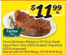 Winn Dixie Farms Boneless Ribeye or NY Strip Steak Value Pack offer