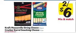 Winn Dixie Kraft Mozzarella String Cheese or Cracker Barrel Snacking Cheese offer