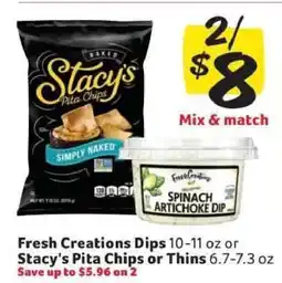 Winn Dixie Fresh Creations Dips or Stacy's Pita Chips or Thins offer