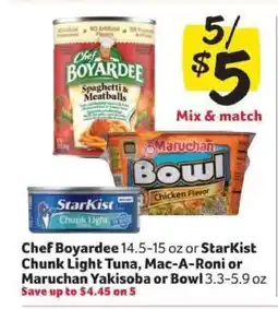 Winn Dixie Chef Boyardee, StarKist Chunk Light Tuna, Mac-A-Roni, Maruchan Yakisoba or Bowl offer