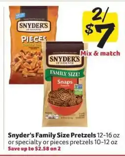 Winn Dixie Snyder's Family Size Pretzels offer