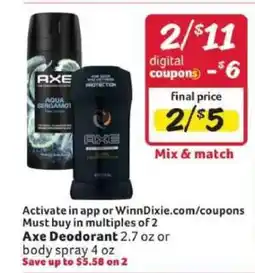 Winn Dixie AXE Deodorant offer