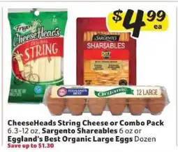 Winn Dixie CheeseHeads String Cheese or Combo Pack, Sargento Shareables, or Eggland's Best Organic Large Eggs offer