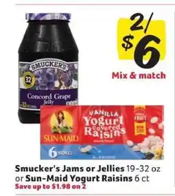 Winn Dixie Smucker's Jams or Jellies or Sun-Maid Yogurt Raisins offer