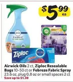 Winn Dixie Airwick Oils, Ziploc Resealable Bags, or Febreze Fabric Spray offer