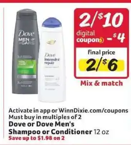 Winn Dixie Dove or Dove Men's Shampoo or Conditioner offer