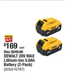 The Home Depot DEWALT 20V MAX Lithium-Ion 5.0Ah Battery (2-Pack) offer