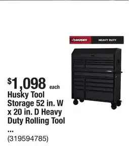 The Home Depot Husky Tool Storage 52 in. W x 20 in. D Heavy Duty Rolling Tool Chest Combo in Matte Black offer