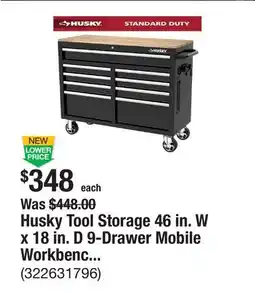 The Home Depot Husky Tool Storage 46 in. W x 18 in. D 9-Drawer Mobile Workbench Cabinet in Gloss Black offer