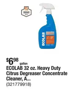 The Home Depot ECOLAB 32 oz. Heavy Duty Citrus Degreaser Concentrate Cleaner, Attacks Grease and Grime offer