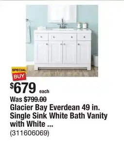 The Home Depot Glacier Bay Everdean 49 in. Single Sink White Bath Vanity with White Cultured Marble Top (Assembled) offer