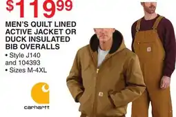 Dunham's Sports MEN'S QUILT LINED ACTIVE JACKET OR DUCK INSULATED BIB OVERALLS offer