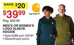 Dunham's Sports CARHARTT MEN'S OR WOMEN'S LOGO SLEEVE HOODIE offer