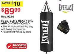 Dunham's Sports EVERLAST 80 LB. ELITE HEAVY BAG AND GLOVES offer