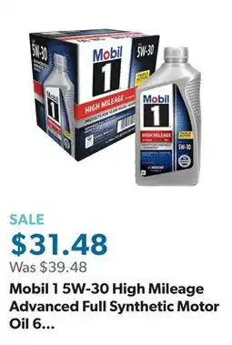Sam's Club Mobil 1 5W-30 High Mileage Advanced Full Synthetic Motor Oil 6 pack, 1-quart bottles offer
