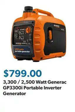 Sam's Club 3,300 / 2,500 Watt Generac GP3300i Portable Inverter Generator offer