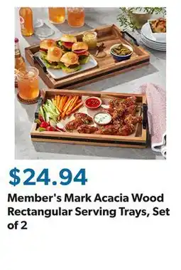 Sam's Club Member's Mark Acacia Wood Rectangular Serving Trays, Set of 2 offer