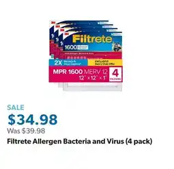 Sam's Club Filtrete Allergen Bacteria and Virus (4 pack) offer