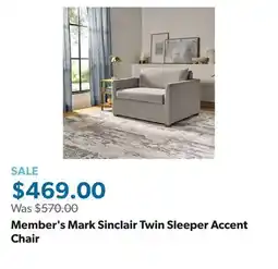 Sam's Club Member's Mark Sinclair Twin Sleeper Accent Chair offer