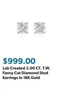 Sam's Club Lab Created 2.00 CT. T.W. Fancy Cut Diamond Stud Earrings in 18K Gold offer