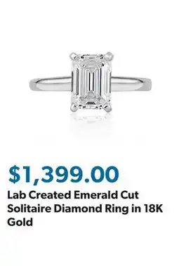 Sam's Club Lab Created Emerald Cut Solitaire Diamond Ring in 18K Gold offer