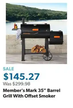 Sam's Club Member's Mark 35 Barrel Grill With Offset Smoker offer