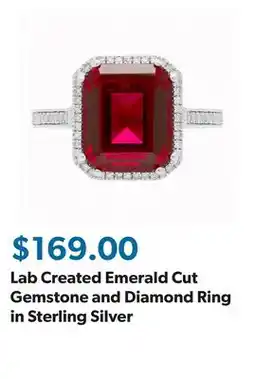 Sam's Club Lab Created Emerald Cut Gemstone and Diamond Ring in Sterling Silver offer
