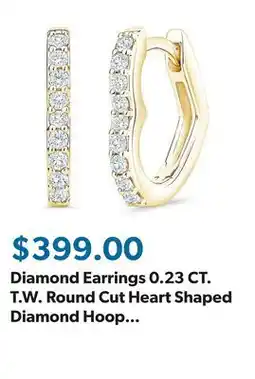 Sam's Club Diamond Earrings 0.23 CT. T.W. Round Cut Heart Shaped Diamond Hoop Earrings in 14K Gold offer