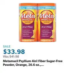 Sam's Club Metamucil Psyllium 4in1 Fiber Sugar-Free Powder, Orange, 26.6 oz., 2 pk offer