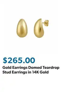 Sam's Club Gold Earrings Domed Teardrop Stud Earrings in 14K Gold offer