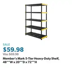Sam's Club Member's Mark 5-Tier Heavy-Duty Shelf, 48W x 20D x 72H offer