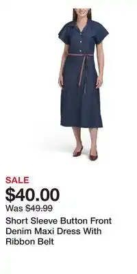 TJ Maxx Short Sleeve Button Front Denim Maxi Dress With Ribbon Belt offer
