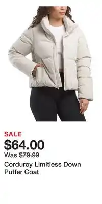 TJ Maxx Corduroy Limitless Down Puffer Coat offer