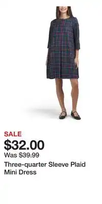 TJ Maxx Three-quarter Sleeve Plaid Mini Dress offer