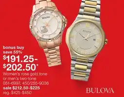 JC Penney Bulova Women's rose gold tone or men's two-tone offer