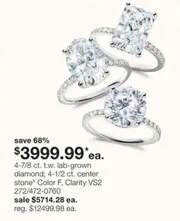 JC Penney 4-7/8 ct. t.w. lab-grown diamond 4-1/2 ct. center stone¥ Color F, Clarity VS2 offer